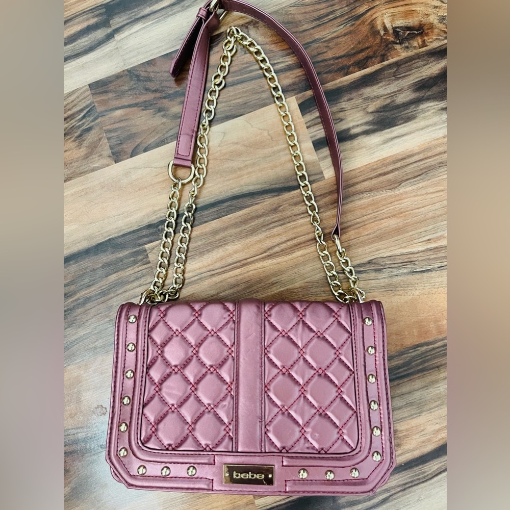 Pink Bebe purse with gold chain strap